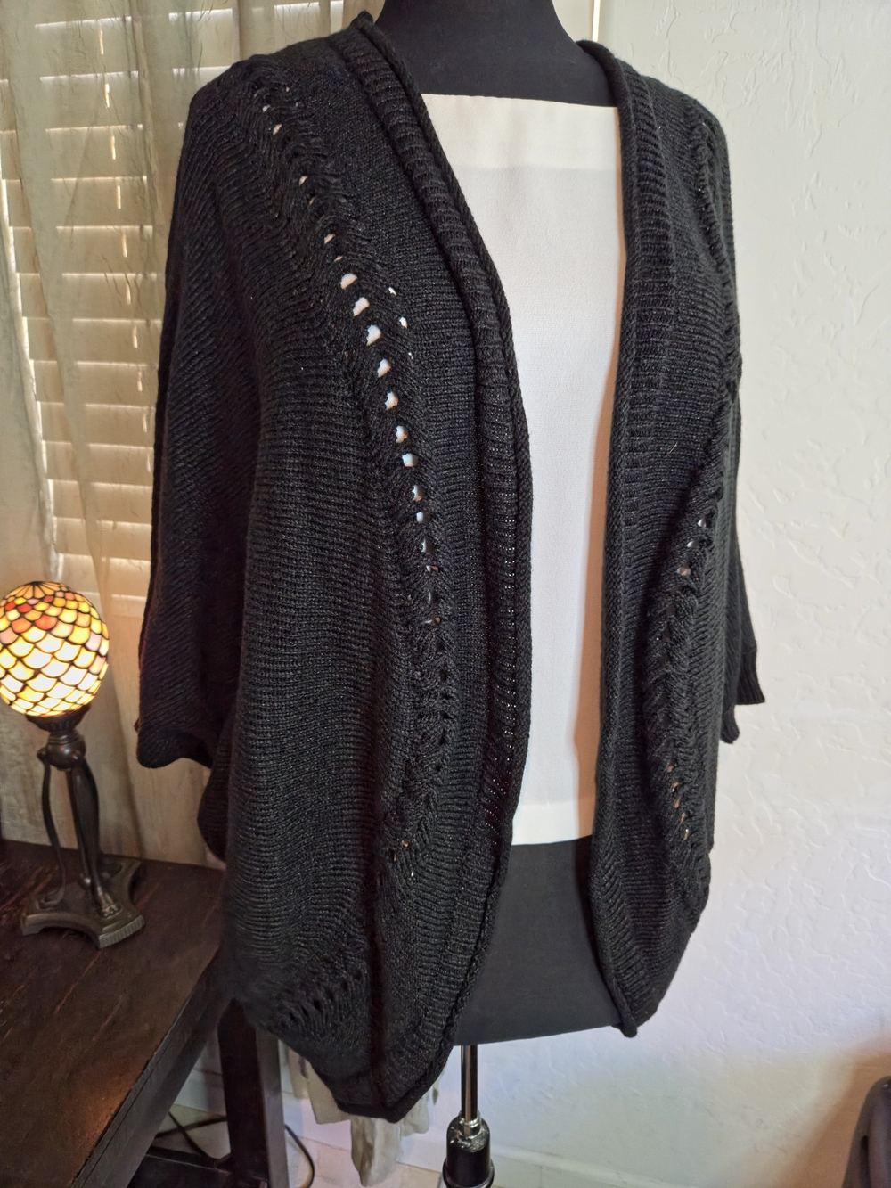 Lane Bryant Black Open-Front Bat-Wing Knit Cardigan #0400